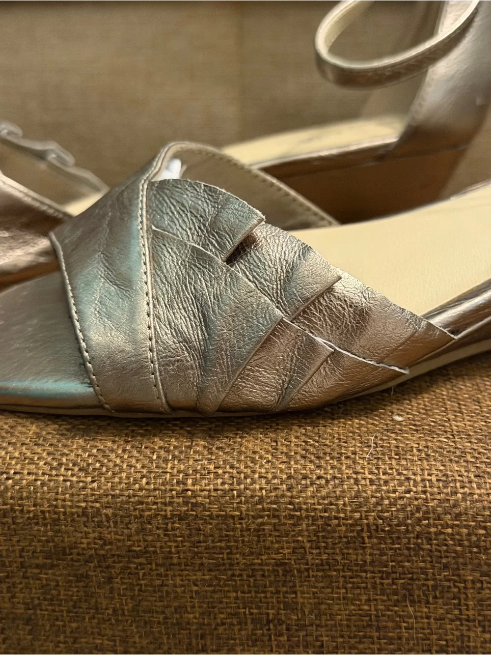Seychelles Coffee Metallic Leather Wedge Sandals Rose Gold Size 7.5 Anthropologi